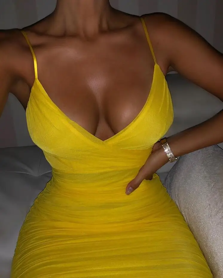 

Newest Summer Fashion Sexy Sleeveless V Neck Yellow Women Long Dress 2019 Designer Fashion Club Party Dress Vestido