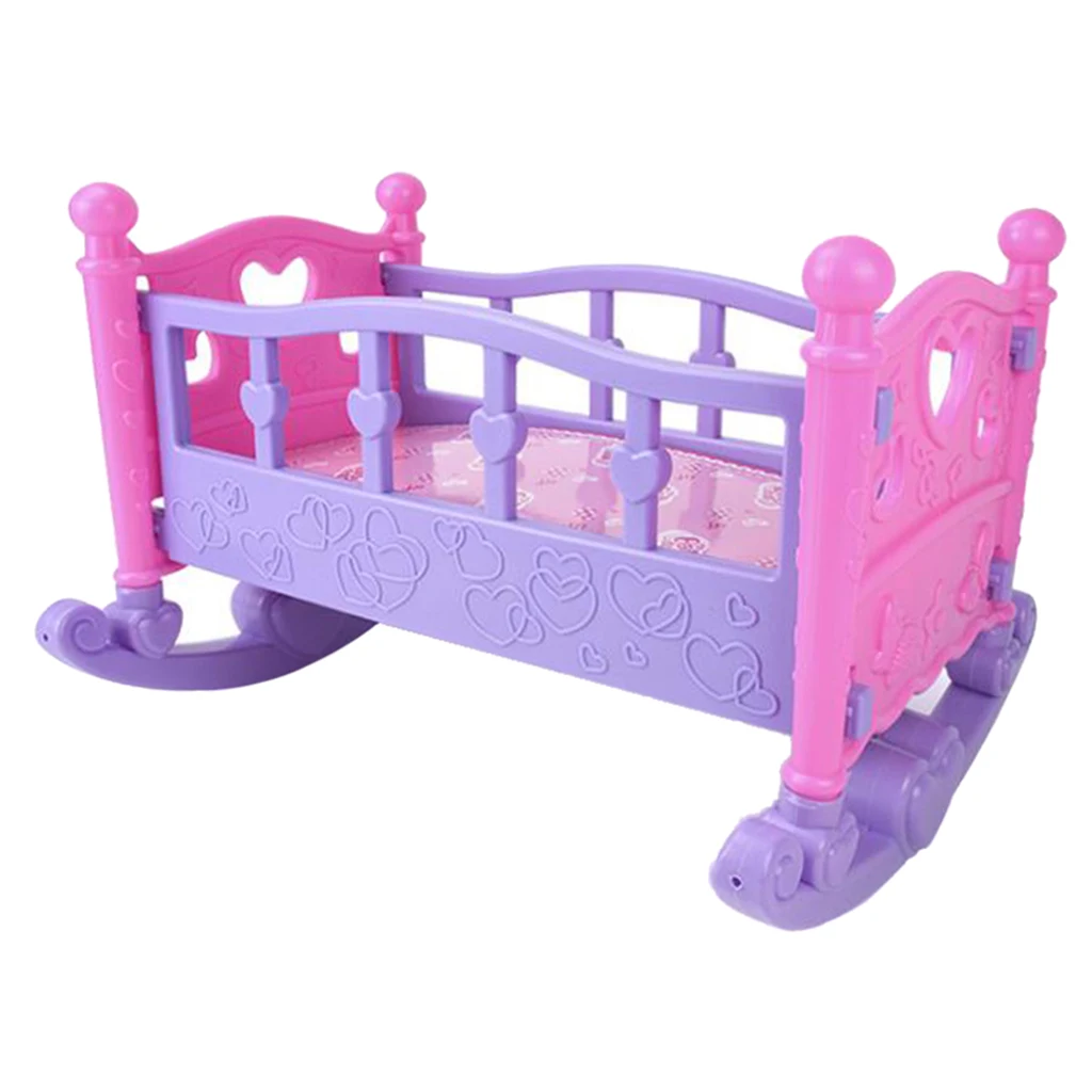1pc Baby Doll Rocking Bed Toy Crib Infant Carriage Girls Gift For Role Play