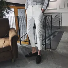 Хлопок мужской чистый цвет модный бутик Эластичный Тонкий деловой формальный костюм брюки/мужской свадебный костюм брюки