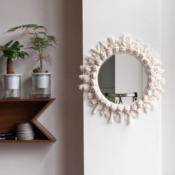 

Decorative Wall Mirrors Macrame Tapestry Wall Hanging Decoration Boho Beige Mandala Round Mirror Room Decoration 2020