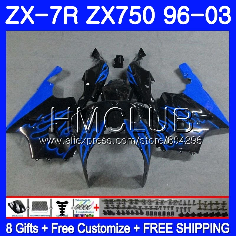 

Body For KAWASAKI NINJA ZX750 ZX 7R 1997 1998 2003 11JK.9 ZX 7 R 750 CC blue flames ZX-7R ZX7R 96 97 98 99 00 01 02 03 Fairing