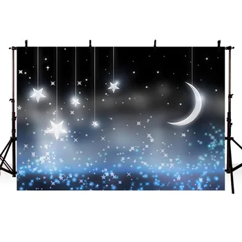 

Photographic Background Space Blue Stars Moons Shine Bright Photo Backdrops for Sale Photography Fantasy Fabric Vinyl Photocall