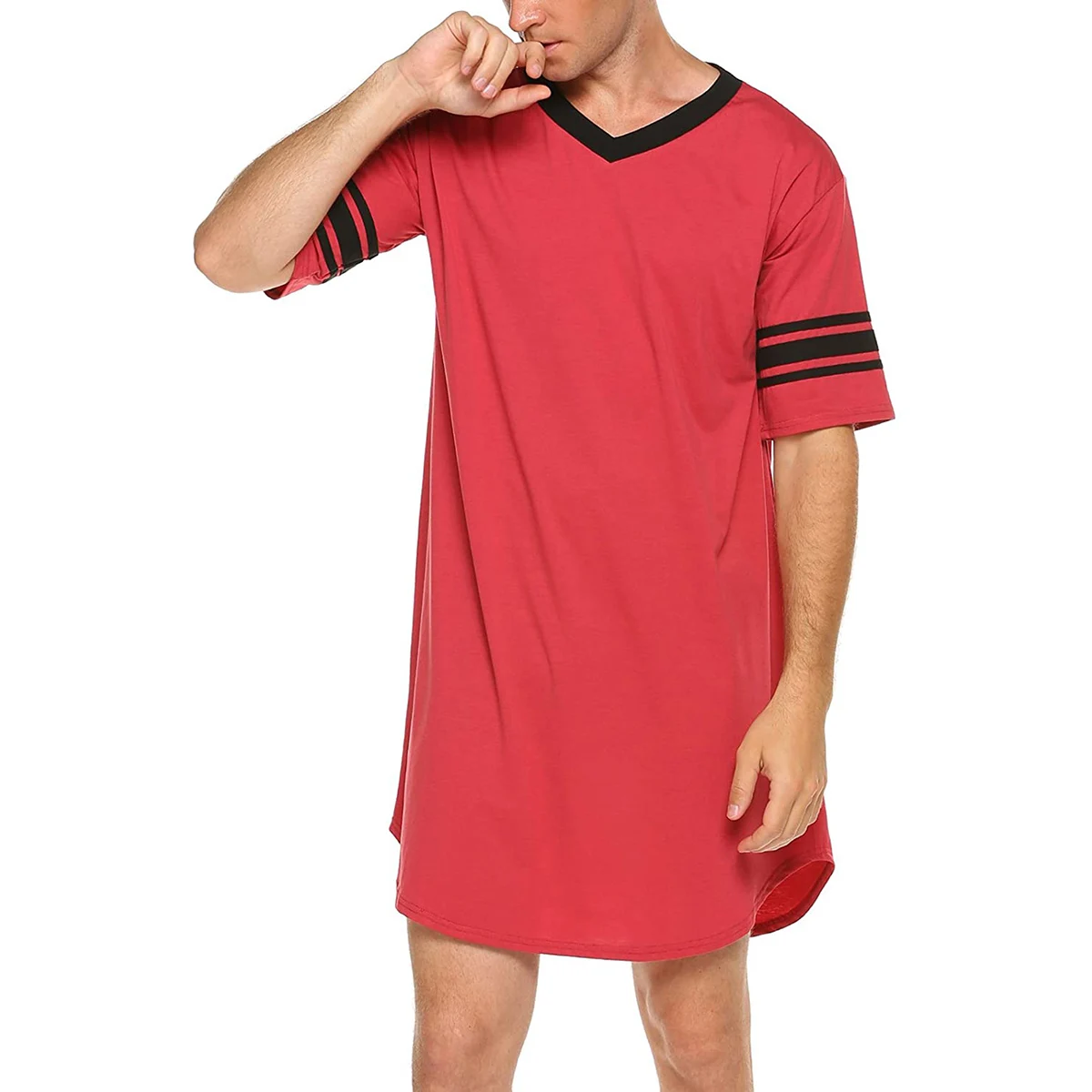 Men Cotton Nightshirt Sleep Tops Short Sleeve V-neck Soft Loose Nightwear Sleepwear Casual Homewear Summer Male Nightdress Mens Nightdress
