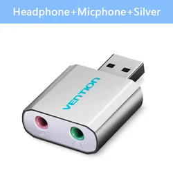 Vention USB External Sound Card Audio Interface Adapter for Headphones and Microphones (Silver)