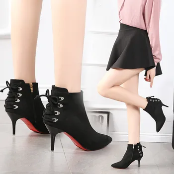 

Explosion Boots women's outdoor autumn and winter new rhinestone bow side zipper sexy pointed stiletto high heel boots women
