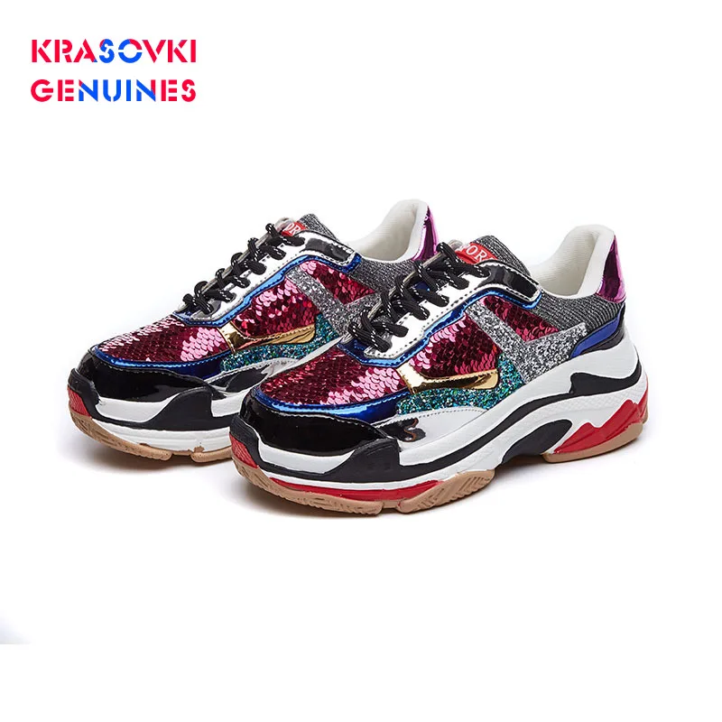 Krasovki Genuines/женские кроссовки сезон осень с круглым носком смешанные цвета Прямая