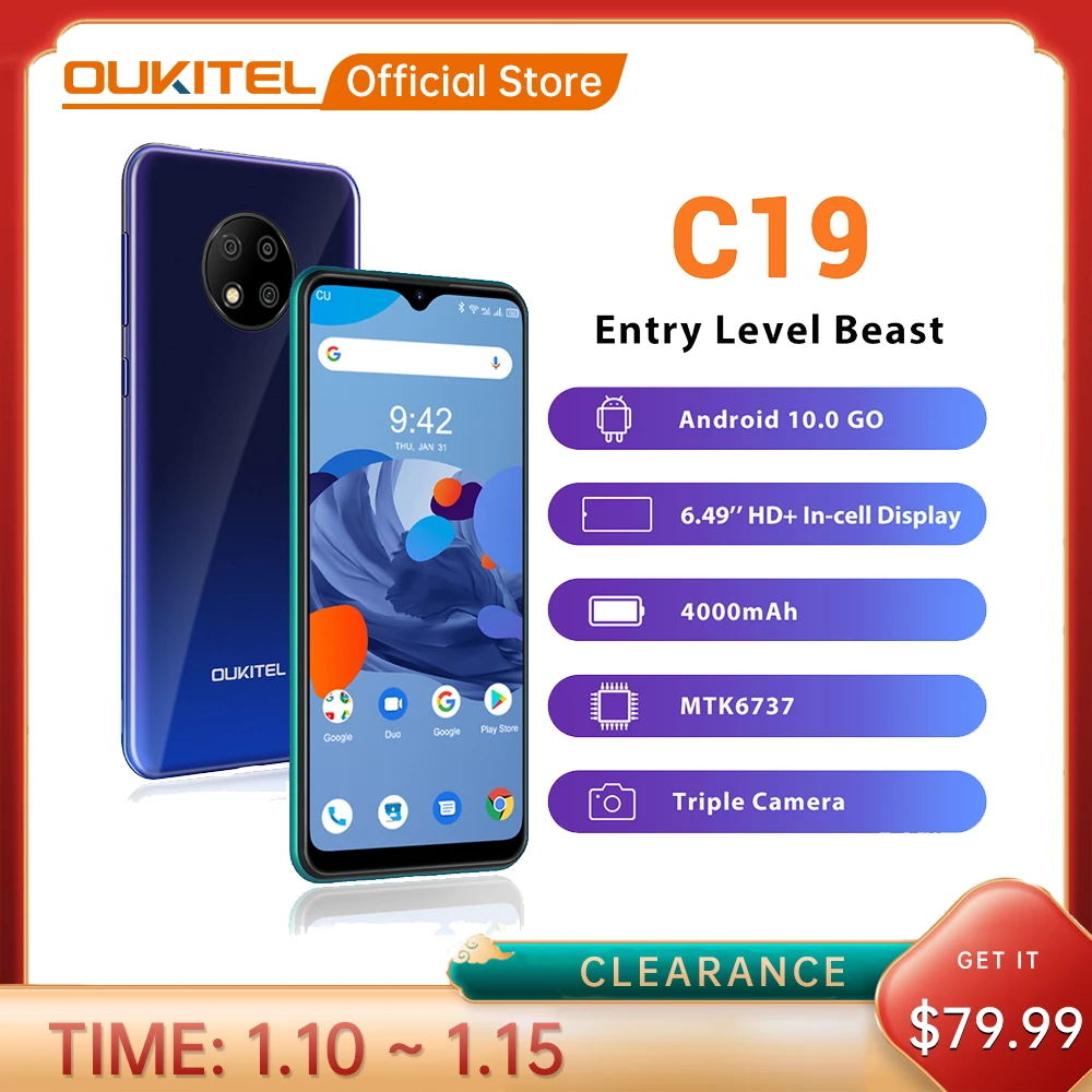 OUKITEL C19 пусть 4G смартфон 2 Гб оперативной памяти 16 встроенной Ouad Core 4000 мАч