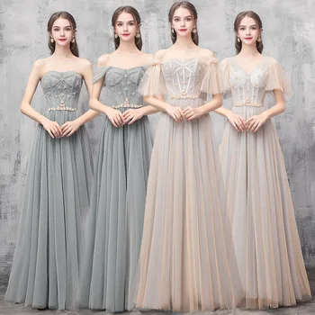 

New Bridesmaid Dresses Shiny Crystal Appliques A-Line Wedding Guest Gowns Sexy Boat Neck Off The Shoulder Formal Vestidos R036