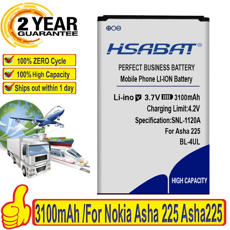 Высококачественная батарея HSABAT 3100 мАч BL 4UL BL4UL для Nokia Asha 225 Asha225|battery for|battery for nokiabl