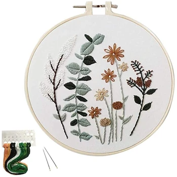 

Embroidery Starter Kit Cross Stitch Set, Full Range of Stamped Embroidery Kits , Embroidery Hoops,and Tools Flowers