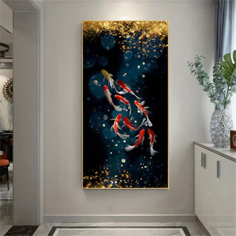 Koi Fish Feng Shui Carpa Lotus Pond Picture Canvas Painting Modern Posters And Prints Cuadros Wall Art For Living Room Home Decor