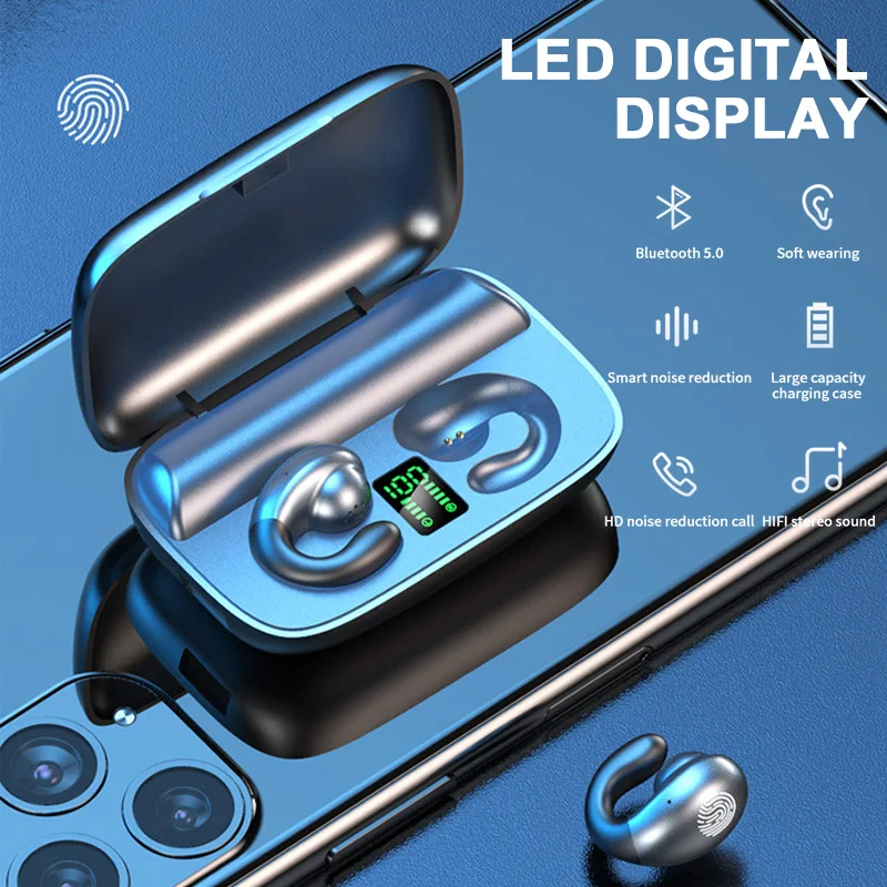 New Bone Conduction Wireless Headphones Bluetooth 5 0 Earphone With Charging Case 2200mAh Wireless Sports Music Earbuds Head
