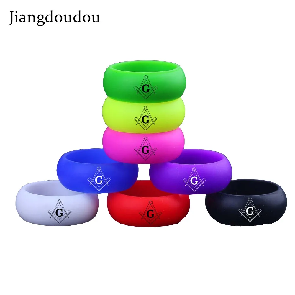 

Custom Masonic Ring Men Fashion Rubber Silicone Ring Band Hypoallergenic Crossfit Flexible Engagment Rings Silicone Wedding Band