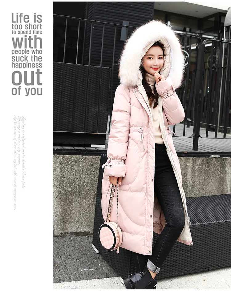 Dongdaemun over-the-Knee down Jacket Women's Long New Style Korean-style Large Fur Collar White Duck down Thick Slim Fit-St