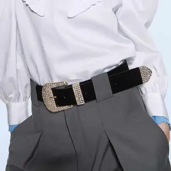 

Girlgo Vintage Metal Crystal Shiny ZA Belt for Women Buckle PU Leather Elegant Charm Waist Belt Dress Accessories Gift Wholesale