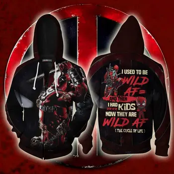 

VIP FASHION Cosplay Super Hero Deadpool 3D Movie print Zipper Hoodies Sweatshirts Hip Hop Casual Streetwear Clothes