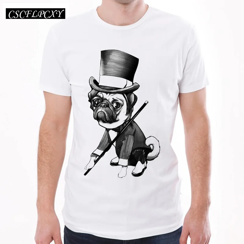 

2019 Fashion Men Tee Shirt Retro Mr. Pug Printed T-Shirt High Quality Cool Tops Short Sleeve Basic t shirts