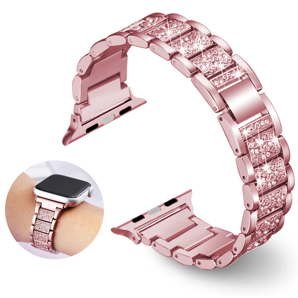 

strap For Apple Watch band 40mm 44mm 38mm 42mm women Diamond series 5 4 3 2 1 for iWatch bracelet stainless steel Accessories