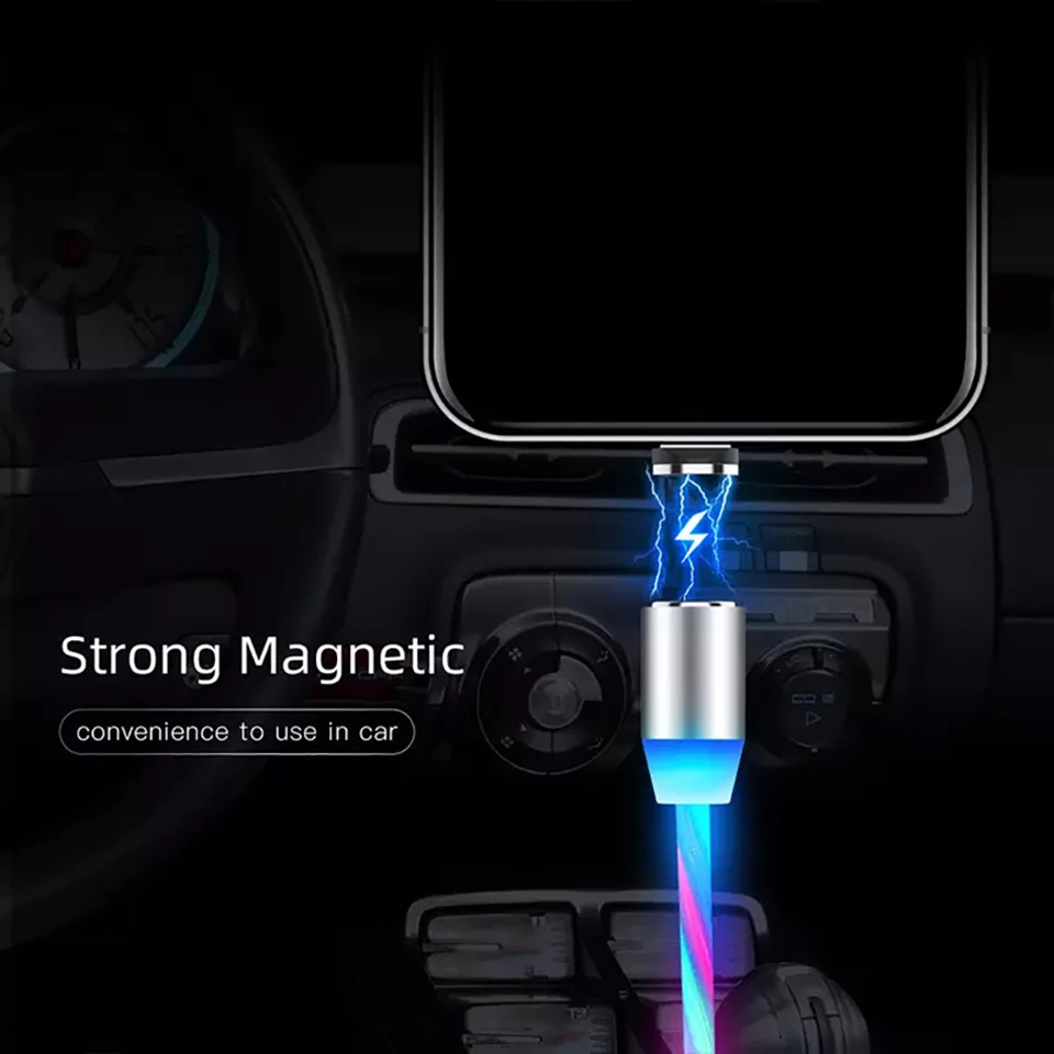 Magnetic Flowing Light LED Micro USB Cable For Samsung S10 S9 Type-c Charging Charge For iPhone 2M Magnet Charger Type C Cables