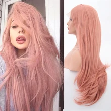 RONGDUOYI Розовый Длинный натуральный волнистый синтетический парик на кружеве без клея половина парики для женщин жаркое волокно волос парик косплей парики