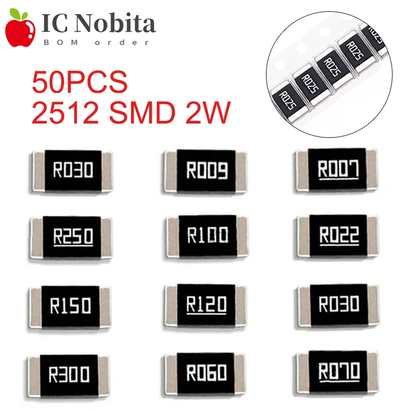 Резистор из сплава 2512 SMD 50 шт. 1% 2 Вт R001 R002 R003 R004 R008 R009 R010 R012 R015 R020 R025 R060 R070 R100 R120 R150 R300