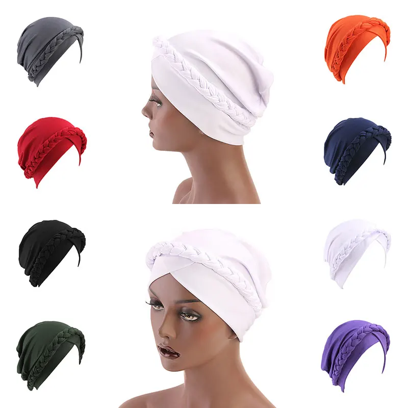 

Night Cap Sleep Hat Headscarf Bonnet Hat Round Women Solid Muslim Braid Headband Hijab Turban Wrap Cover Cancer Chemo Cap Hats