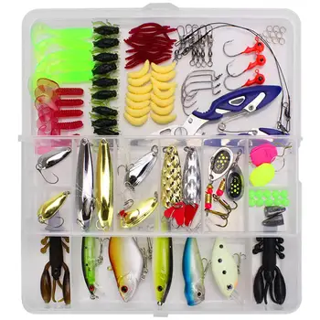 

101 Pcs Fishing Lures Kit Full Fishing Tackle Box Including Spinners VIB Treble Hooks Single Hooks Swivels Pliers