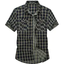 Брендовая одежда лето осень модные мужские рубашки в стиле кэжуал мужские хлопковые большие размеры XXXXL клетчатые рубашки с короткими рукавами мужские M-4XL