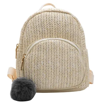 

Fashion Parent-Child Outdoor Woven Tassel Shoulder Bag Backpack Solid Color With Hairball Mini Outdoor Travel Backpacks Package