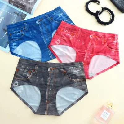 

Explosive 3D Dick Jeans Digital Printed Underwear Explosive Ice Silk Triangle Pants