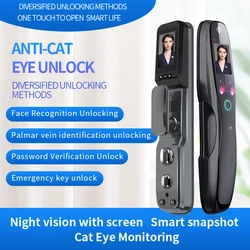 Serrure de porte biométrique intelligente à empreintes digitales, dispositif de sécurité avec caméra et moniteur, avec déverrouillage par application 