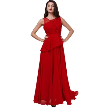 

Dressv scoop long evening dress red sleeveless a line floor length dresses women black chiffon draped formal prom evening dress