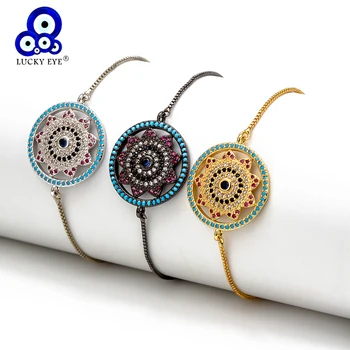 

Lucky Eye Flower Evil Eye Charm Bracelet Gold Silver Color Chain Micro Pave Bracelet Adjustable Jewelry for Women Female EY6676