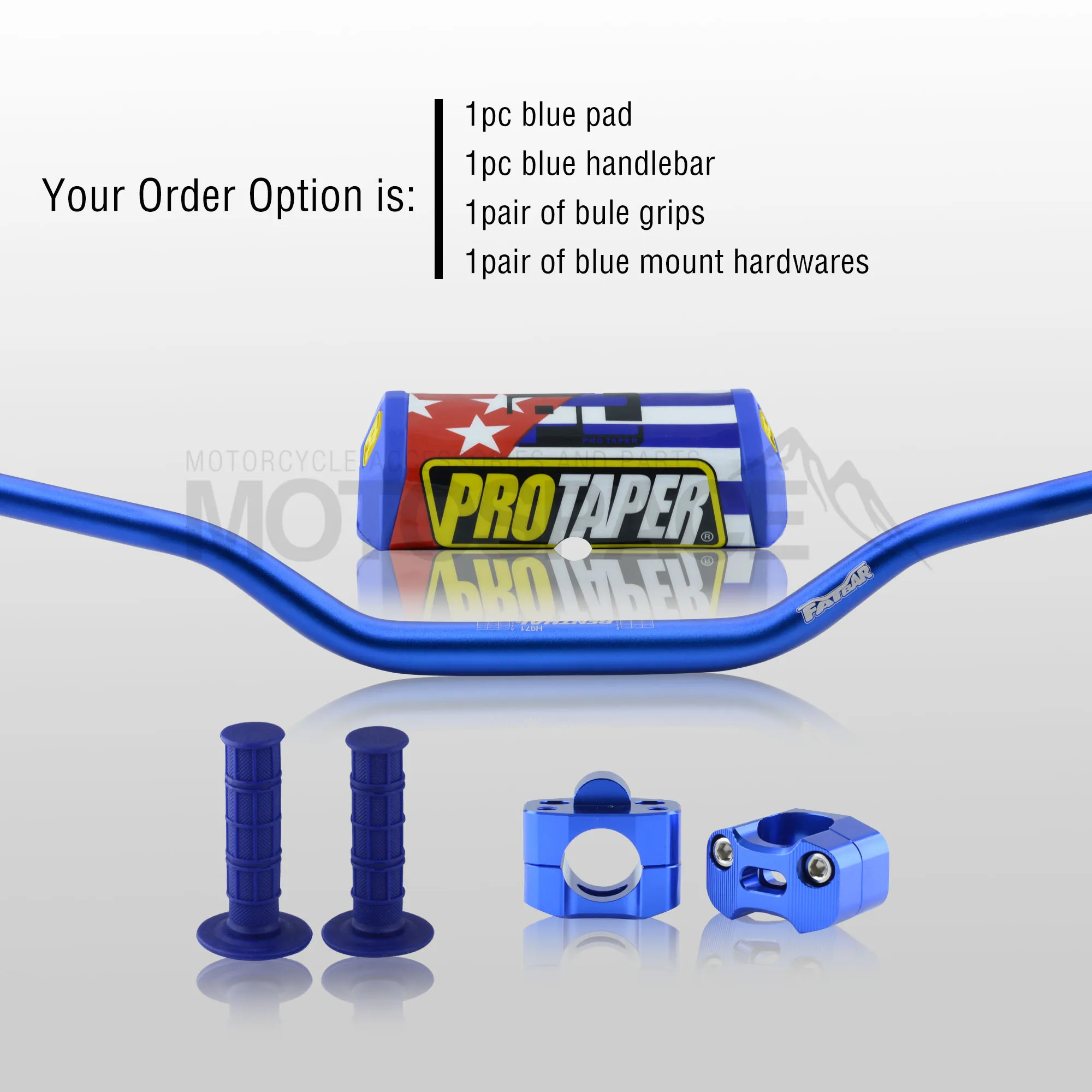 Руль для Pro Taper Pack Bar 1-1/" Renthal Fatbar Колодки Ручки Pit Pro Racing Dirt Pit Bike мотоцикл с адаптер cnc - Цвет: Blue Full Kit