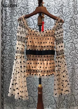 

New Korean Fashion Blouse Shirt 2020 Spring Summer Sexy Tops Women Square Collar Polka Dot Print Flare Sleeve Casual Blouses