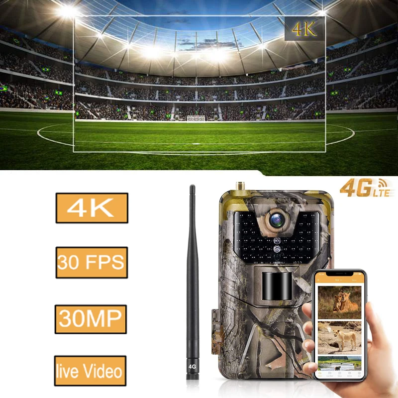 Wireless Wildlife Surveillance Camera 4K 30MP 4G Cellular Mobile Live Video App Hunting Camera