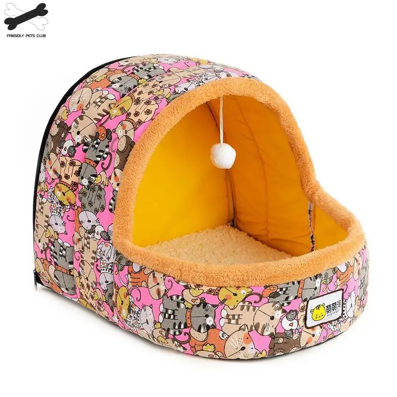 Hot Sell Pet Cat Dog House Autumn Winter Soft Plush Dogs Small Big Cats Nest Home Cute Pattern Kitten Puppy Shelter