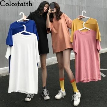 

Colorfaith New 2020 Women Summer T-Shirts Solid Multi Colors Bottoming Casual Korean Minimalist Style Soft Loose Tops T3664