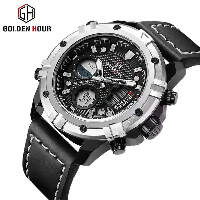 Men's Multifunctional Waterproof Fashion Electronic Watch Luminous Calendar Men's Watch Student Sports Leather Quartz Watch