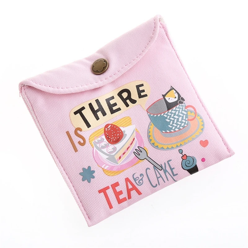 

Girls Diaper Sanitary Napkin Storage Bag Cartoon Jewelry Key Bag Canvas Sanitary Towel Package Organizer Credit Card Pouch Case
