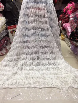 

African Lace Fabric 2019 High Quality White 3D Lace Onion Color French Tulle Lace Fabrics With Sequins For African Parties