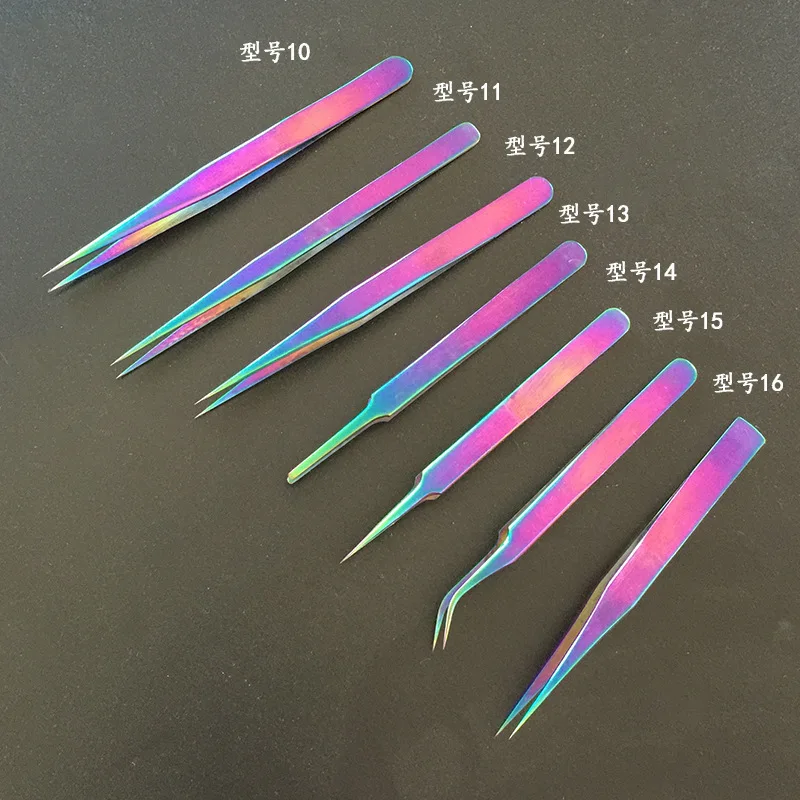 

7 Model Color Tweezers Stainless Steel Eyelashes Extensions Eyebrow Straight+Curved Hair Removal Cosmetics Makeup Nail Art Tools