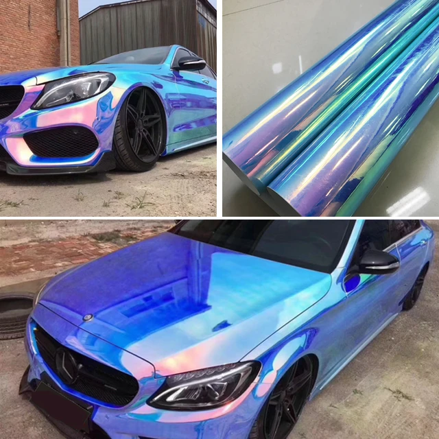 1.35m X 1m/2m/5m/6m Holographic Chrome Blue Purple Rainbow Neo Car
