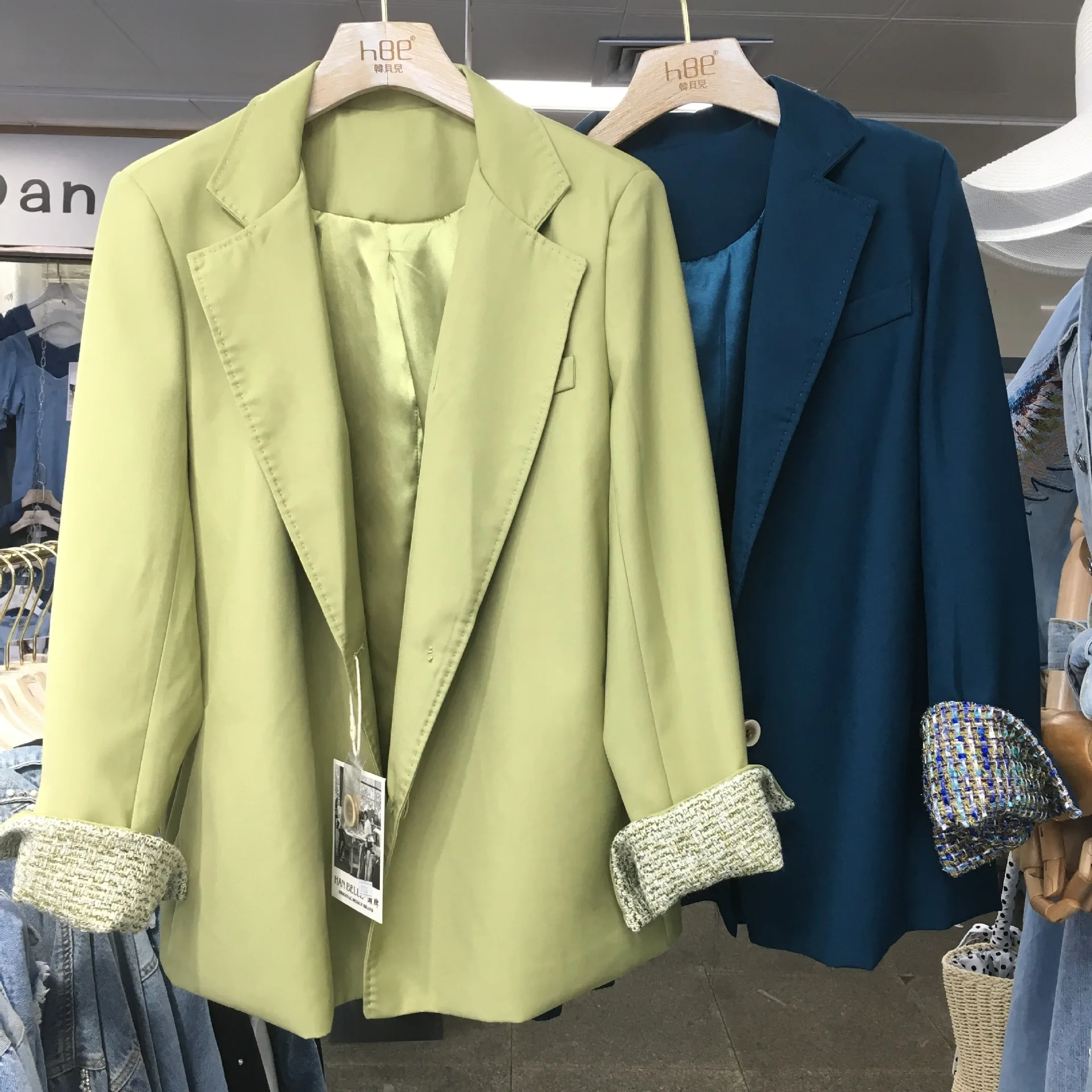 

2019 Autumn New Style Korean-style Loose-Fit Solid Color Cuff Weaving Fold-down Collar Suit Jacket Women's