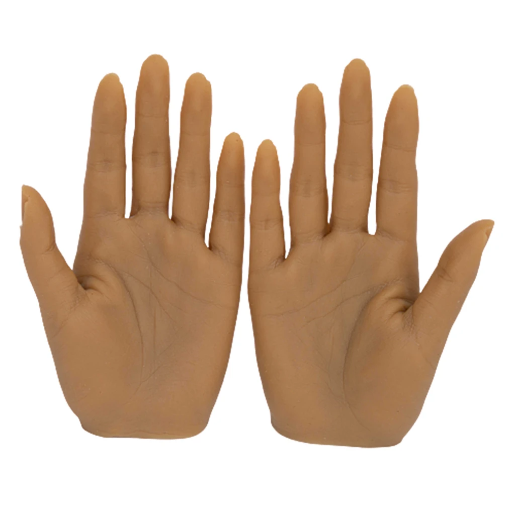 Brown Lifesize Silicone Hand Mannequin Female Model Nail Practice Jewel Display 