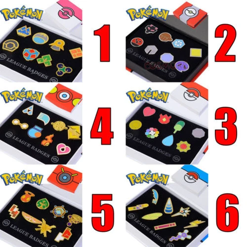 突くジムバッジ関東 Johto Hoenn Sinnoh Unova カロス地域リーグ 8 個ピンブローチギフトボックスポケットモンスター Set Pins Set Gift Boxsets Gym Aliexpress
