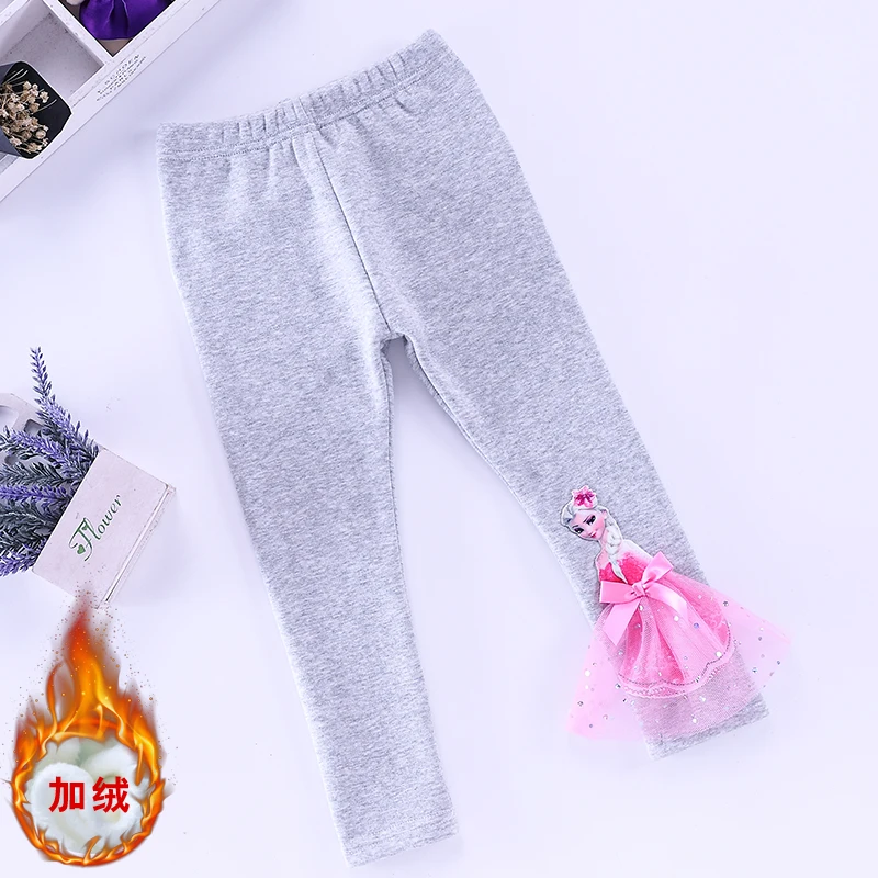 GV pink elsa Осенне-зимние Бархатные леггинсы для девочек с изображением Эльзы и Софии; теплые штаны для маленьких девочек; хлопковые брюки с рисунком; Q431 - Цвет: GV pink elsa