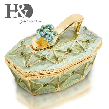 

H&D Hand Painted Jewelry Ring Holder Box with High Heel Elegant Decorative Trinket Ornament with Gift Box Christmas Wedding Gift
