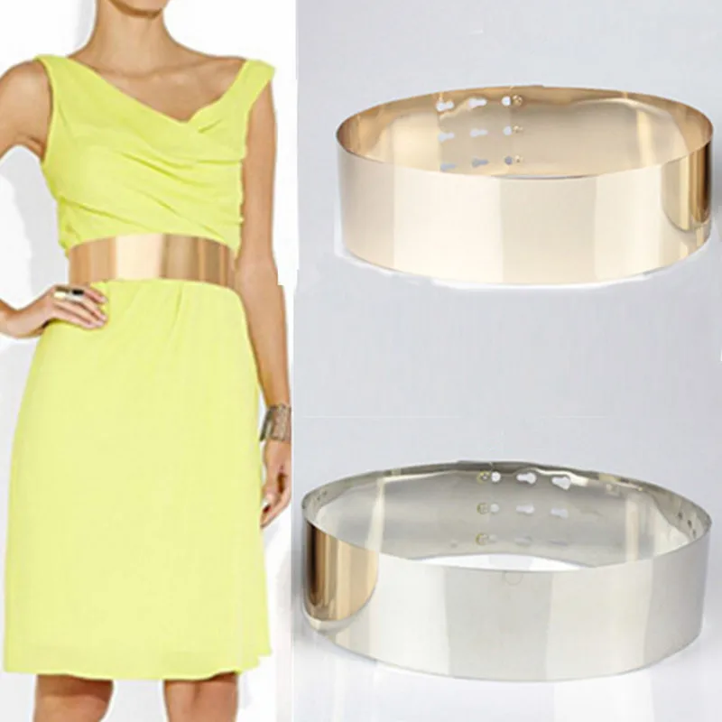 

BONJEAN Metal Keeper Metallic Mirror 7cm Wide Belt Corset Women Punk Cummerbund Gold Silver Colors Belts Apparel Accessories