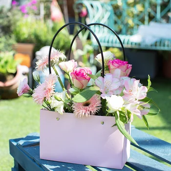 

10pcs Flower arrangement box 22x10x13cm hand paper basket rectangular flower gift box kraft paper flower packing free shipping